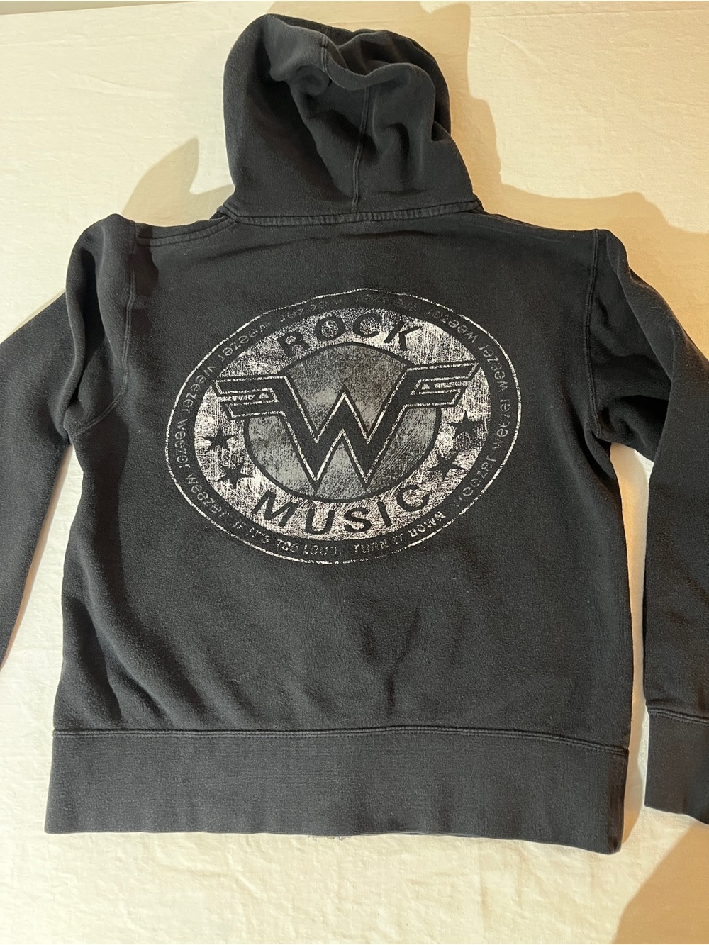 Band-Weezer-Black Full-Zip Hooded Jacket with Pink Drawcords - Unbranded